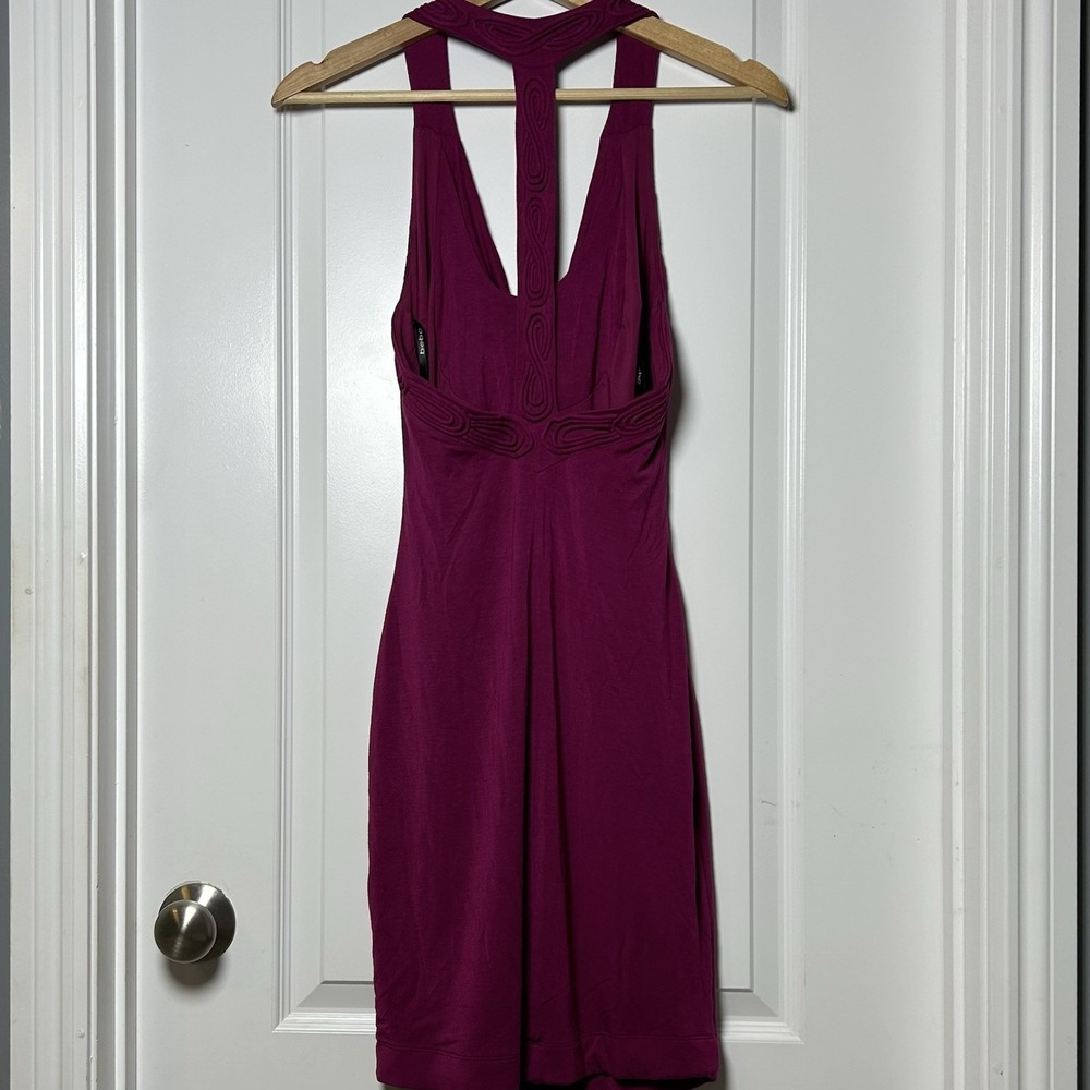Bebe Magenta Cowl Neck Racerback Fitted Bodycon Dress Y2K Boudoir Glam Style - Picture 2 of 2